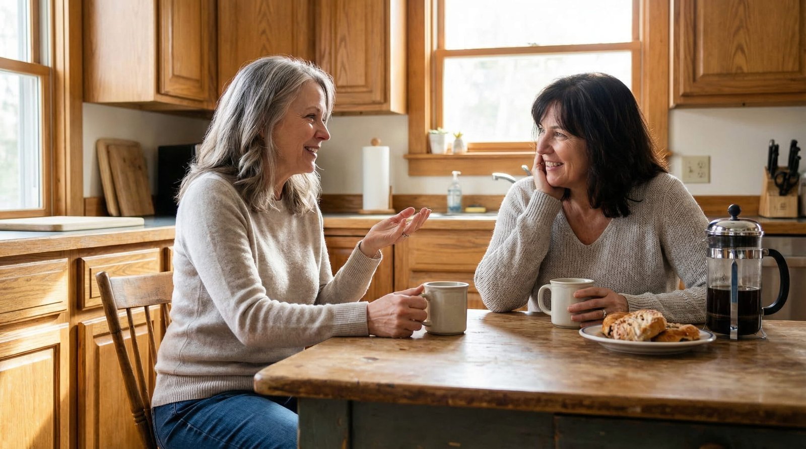 Two women friends discussing sleep solutions over the phone — replace with relatable lifestyle photo
